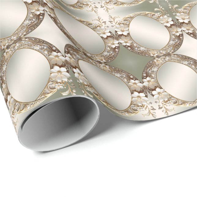 Papel de embrulho floral branco decorativo (Ponta do rolo)