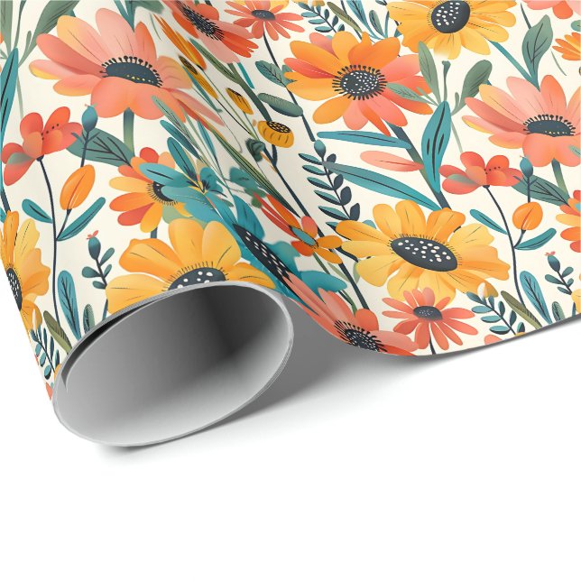 Papel de embrulho floral brilhante (Ponta do rolo)