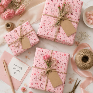 Papel de embrulho floral cor-de-rosa fofo botânico