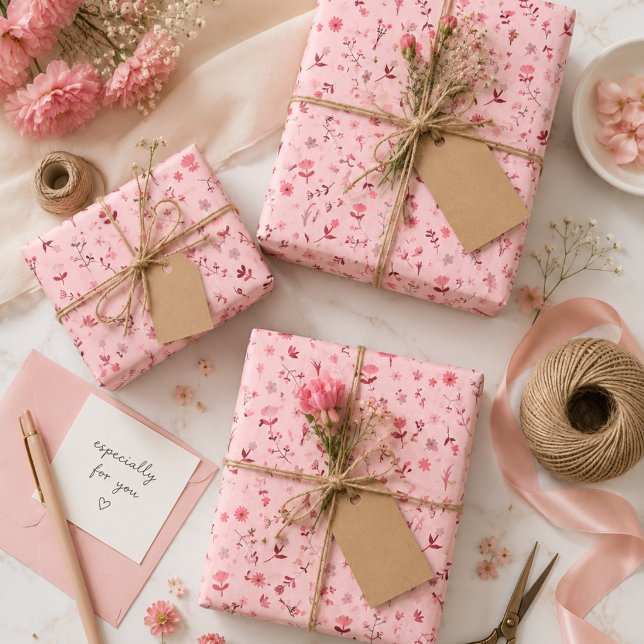 Papel de embrulho floral cor-de-rosa fofo botânico (Criador carregado)