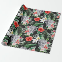Papel de embrulho floral de folhas tropicais leopa