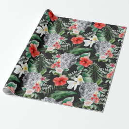 Papel de embrulho floral de folhas tropicais leopa