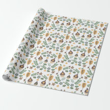 Papel de embrulho floral de greenery de bolotas de