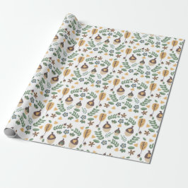 Papel de embrulho floral de greenery de bolotas de