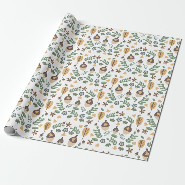 Papel de embrulho floral de greenery de bolotas de (Desenrolado)