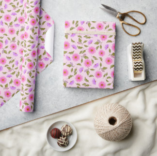 Papel de embrulho floral de lavanda rosa Daisy Lac
