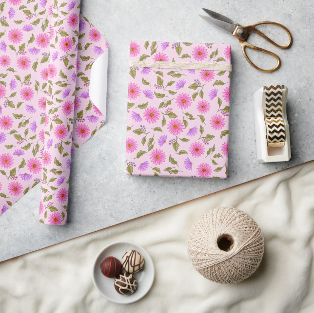 Papel de embrulho floral de lavanda rosa Daisy Lac (Artesanato)