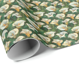Papel de embrulho floral de lírio calla branco par
