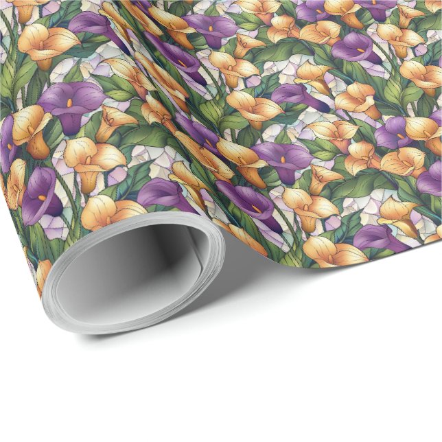 Papel de embrulho floral de lírio calla roxo e dou (Ponta do rolo)