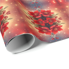 Papel de embrulho floral de Natal vermelho para fe