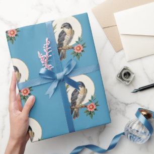 Papel de embrulho floral de pássaros de arte popul