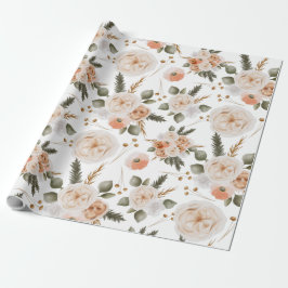 Papel de embrulho floral de pêssego