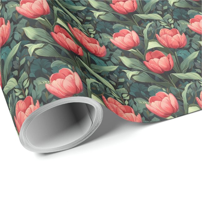 Papel de embrulho floral de tulipas (Ponta do rolo)