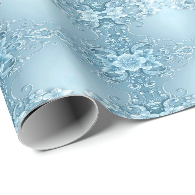 Papel de embrulho floral decorativo azul (Ponta do rolo)
