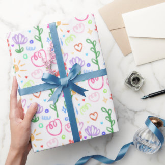 Papel de embrulho floral doodle fofo