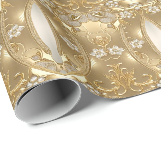 Papel de Embrulho Floral Dourado Ornado (Ponta do rolo)