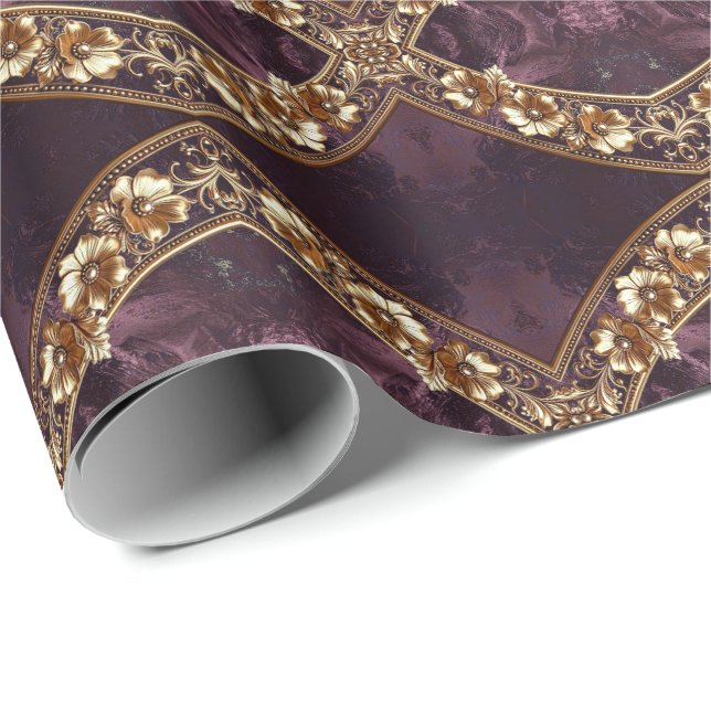 Papel de embrulho floral dourado ornamentado (Ponta do rolo)