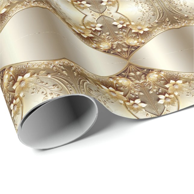 Papel de embrulho floral dourado ornamentado moder (Ponta do rolo)