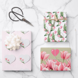 Papel de Embrulho Floral Elegantes Tulipas Rosa &