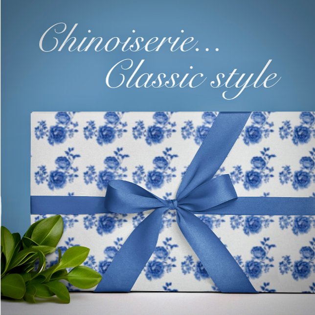 Papel de embrulho floral em azul e branco com rosa (Blue and white for any occassion!)