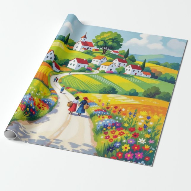 Papel de embrulho floral estilo Naif (Desenrolado)