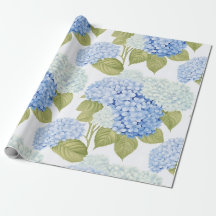 Papel de Embrulho Floral Jardim de Hortênsias Azul