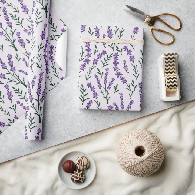 Papel de embrulho floral lavanda aquarela (Artesanato)