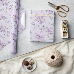Papel de embrulho floral lavanda aquarela