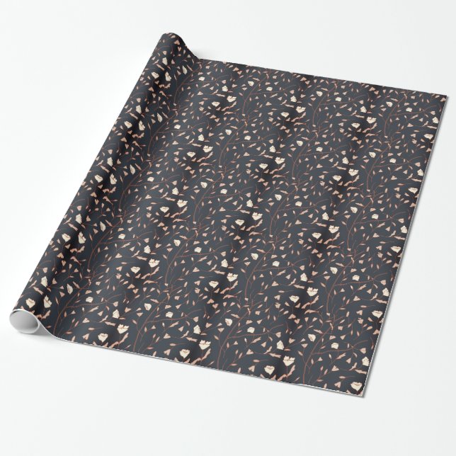 Papel de embrulho floral Navy personalizável  (Desenrolado)