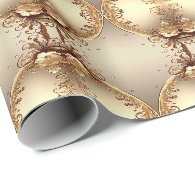 Papel de embrulho floral ornamentado dourado (Ponta do rolo)