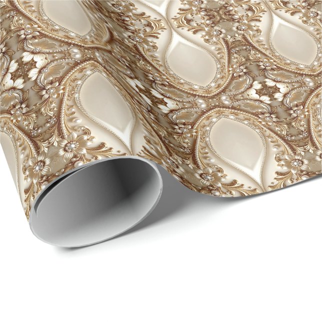 Papel de embrulho floral ornamentado em ouro elega (Ponta do rolo)