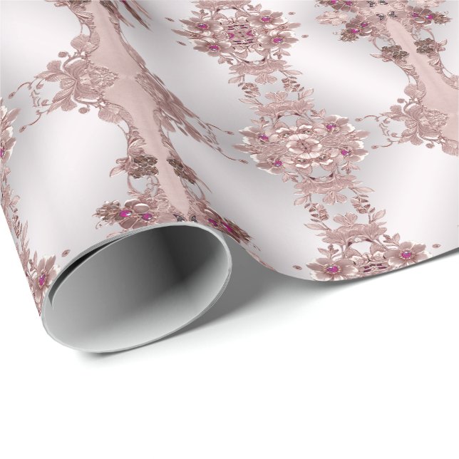 Papel de embrulho floral ornamentado rosa (Ponta do rolo)