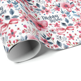 Papel de embrulho floral patriótico Feliz Aniversá