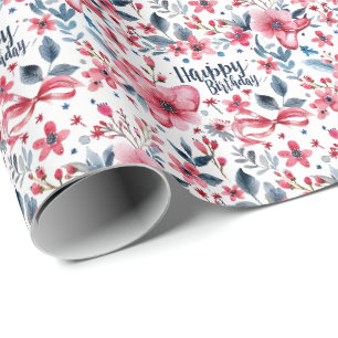 Papel de embrulho floral patriótico Feliz Aniversá