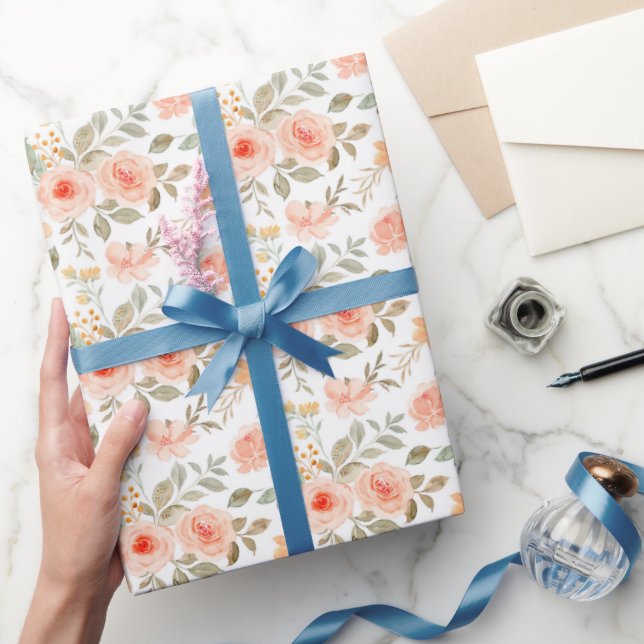 Papel de embrulho floral pêssego, papel de present (Presentear)