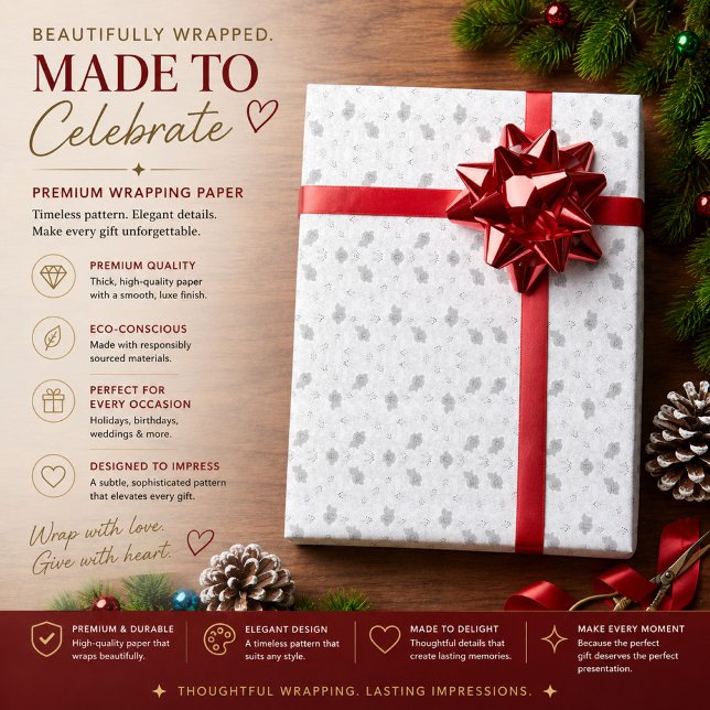 Papel de embrulho floral prateado personalizado (Criador carregado)