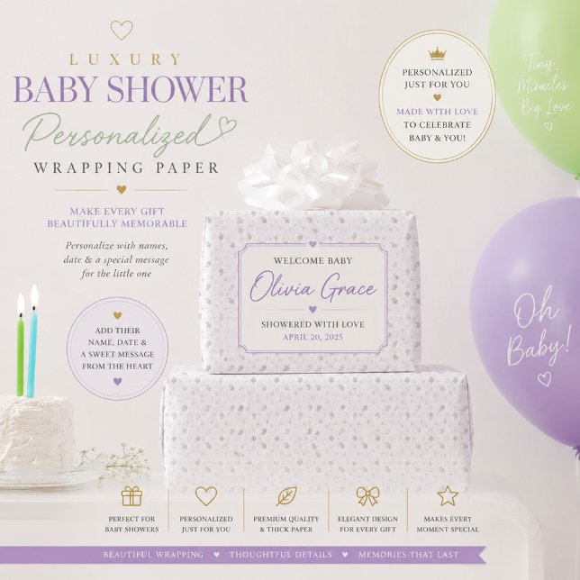 Papel de embrulho floral prateado personalizado (Criador carregado)