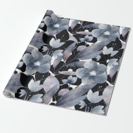 Papel de embrulho floral preto de cinza escura mod