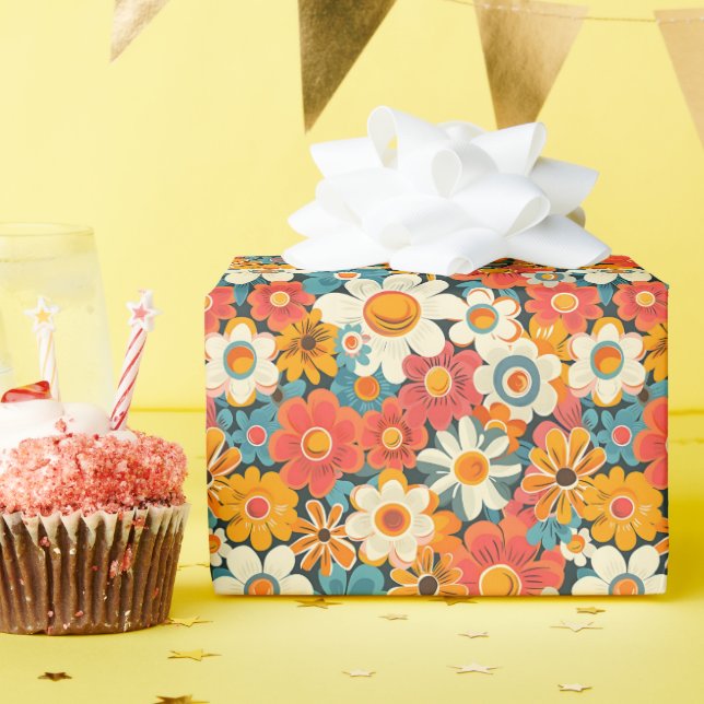 Papel de Embrulho Floral Retro Daisy (Festa de aniversário)