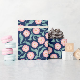 Papel de embrulho floral rosa azul-marinho   Botân