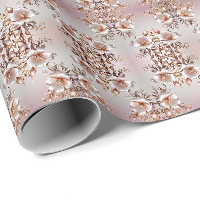 Papel de embrulho floral rosa decorativo (Ponta do rolo)