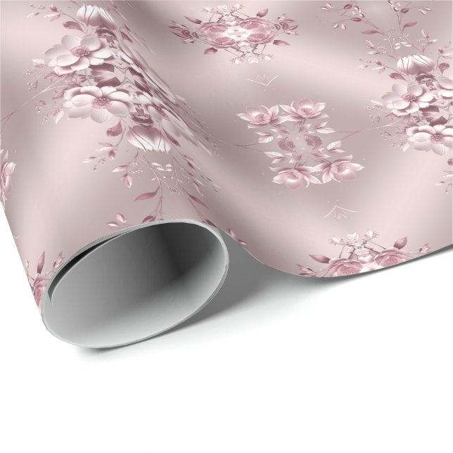 Papel de embrulho floral rosa delicado (Ponta do rolo)