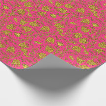 Papel de embrulho floral rosa e dourado