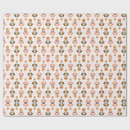 Papel de embrulho floral rosa enrolado com um padr