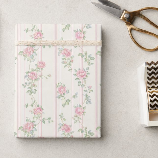 Papel de Embrulho Floral Rosa Pink (elegant pink grandmillennial vintage coquette rose floral wrapping paper)