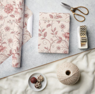 Papel de embrulho Floral Rosa Toile Francês Rose P