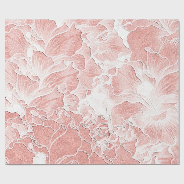 Papel de embrulho floral suave em tons de pêssego  (Aberto)