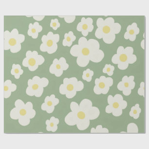 Papel de embrulho floral verde e branco