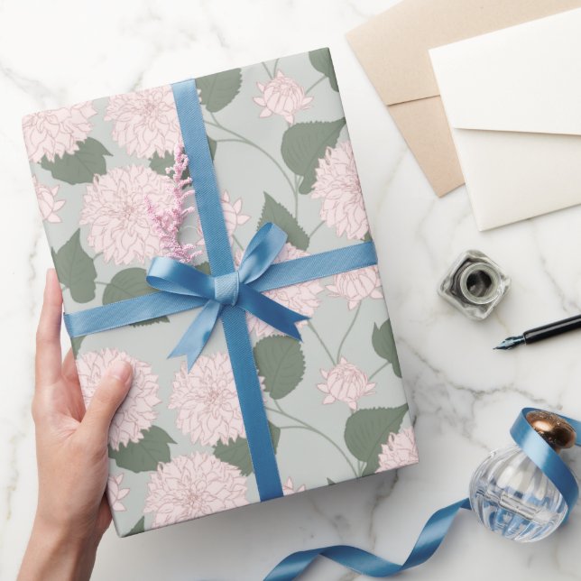 Papel de Embrulho Floral Verde Sálvia Dália (Presentear)