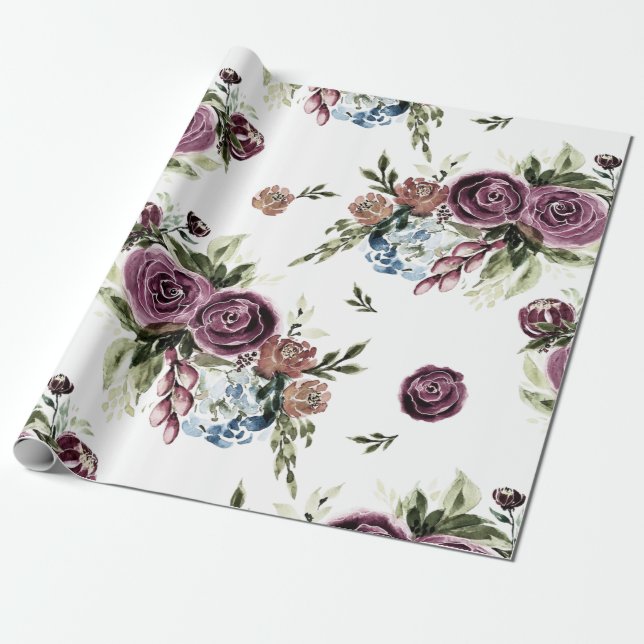 Papel de embrulho floral vintage em tons de mauve  (Desenrolado)